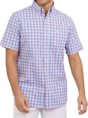 Chaps men's XL short-sleeve button-down shirt Purple and blue plaid